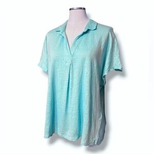 CHICO’S Aqua Blue Linen Top 100% linen